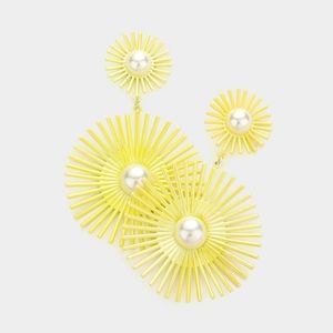 Yellow Pearl Spiked 3.25" Abstract Dangle Earrings Fashion Statement Jewelry